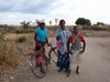 While waiting for the film to start, three young women pose &ndash; Gwalangwa, Phlombe.