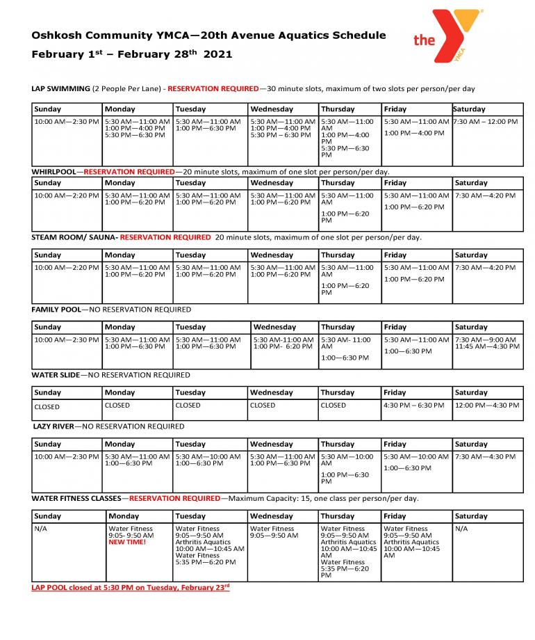 downtown ymca swim schedule