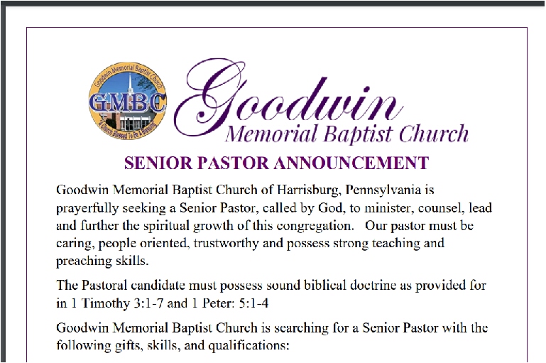 pennsylvania baptist state convention Vacant Churches/Pastor Openings