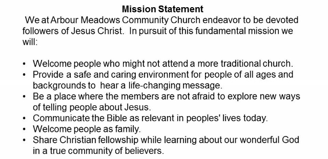 Arbour Meadows Community Church - Mission Statement